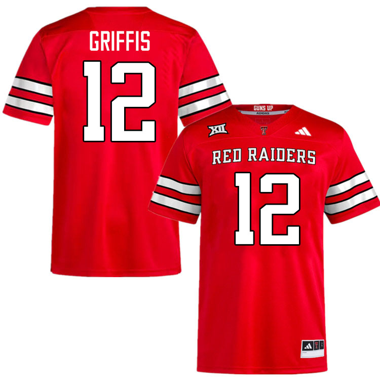 #12 Mitch Griffis Texas Tech Red Raiders Jerseys College Football Uniforms Stitched-Red #12 Mitch Griffis Texas Tech Red Raiders Jerseys College Football Uniforms Stitched-Red